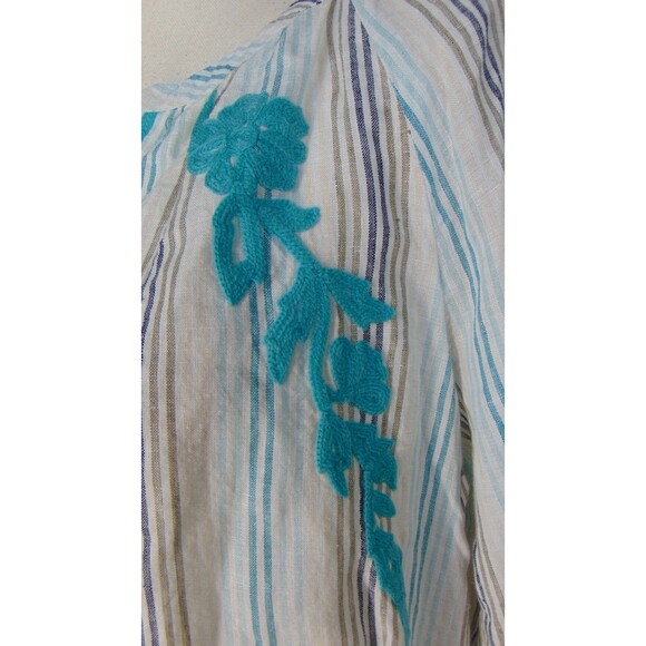 J Jill Love Linen Boho Top Womens Medium Embroidered Green 3/4 Sleeve V-Neck M - Picture 6 of 10